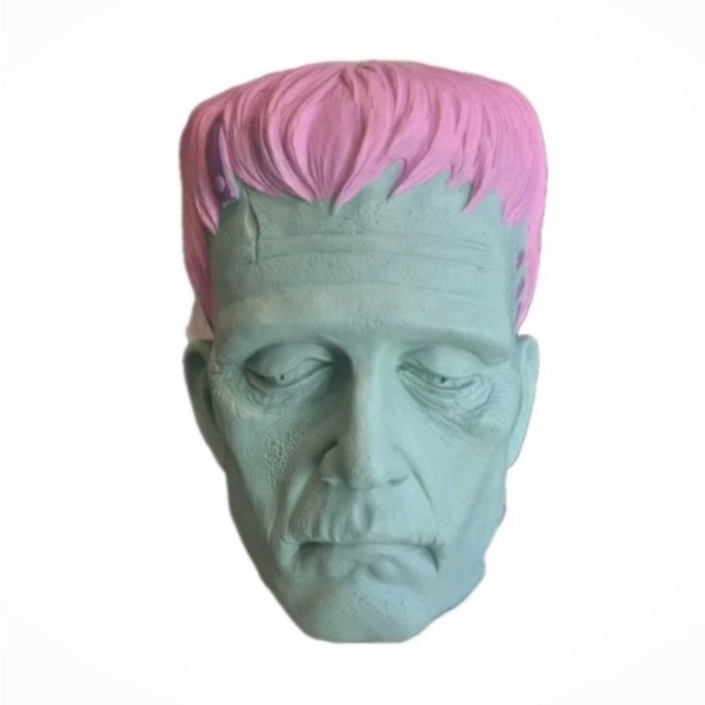 NEW!! Summerween Halloween Frankenstein Head Pink/Turquoise Resin - Warhol Style